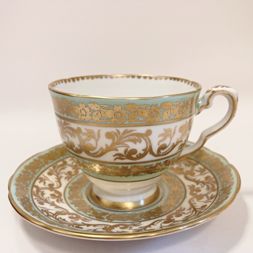 Royal Stafford Bone China Green/Gold cup & saucer